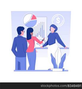 Meeting client isolated concept vector illustration. IT company managers talking with client, software development, briefing process, consulting customers, discussing project vector concept.. Meeting client isolated concept vector illustration.