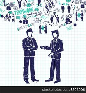 Meeting concept with two businessmen talking about business organization sketch vector illustration. Meeting People Illustration