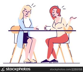 Meeting friend for coffee semi flat RGB color vector illustration. Everyday stress management. Female friends having comfortable conversation isolated cartoon characters on white background. Meeting friend for coffee semi flat RGB color vector illustration