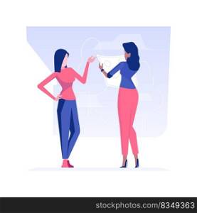 Meeting landscape designer isolated concept vector illustration. Woman contracting a professional landscape designer, discuss project, exterior works, territory improvement vector concept.. Meeting landscape designer isolated concept vector illustration.