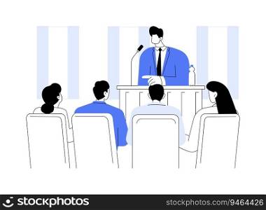 Meeting local politician abstract concept vector illustration. Group of citizens asking politician a question, local government representative, city council, democratic choice abstract metaphor.. Meeting local politician abstract concept vector illustration.