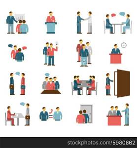 Meeting People Flat Color Icons. Meeting people interaction dialogue flat color icons isolated vector illustration.