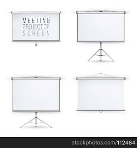 Meeting Projector Screen Vector Set. Meeting Projector Screen Vector Set. White Board Presentation Conference With Tripod And Hanging. Empty White Board Presentation And Showing Your Project