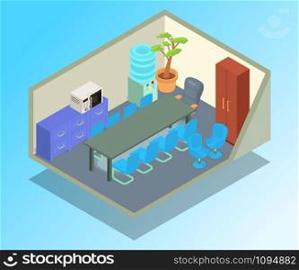 Meeting room concept banner. Isometric banner of meeting room vector concept for web, giftcard and postcard. Meeting room concept banner, isometric style