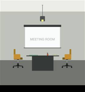 Meeting room in flat style with projector with screen.