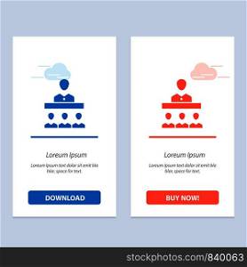 Meeting, Team, Teamwork, Office Blue and Red Download and Buy Now web Widget Card Template