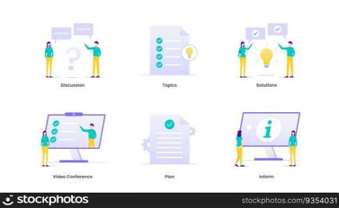 Meeting Vector Illustration concept web icon. Banner with icons and keywords. Business, management and corporate strategy concept of continual improvement. Suitable for ui, ux, web, mobile, banner and infographic.