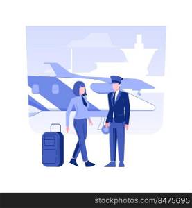 Meeting VIP passenger isolated concept vector illustration. Private jet worker meets VIP guest, business class travel, company executive, passenger exits the plane, luxury trip vector concept.. Meeting VIP passenger isolated concept vector illustration.