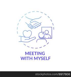 Meeting with myself concept icon. Fighting procrastination method idea thin line illustration. Realistic appraisal talents, capabilities and general worth. Vector isolated outline RGB color drawing. Meeting with myself concept icon