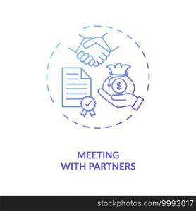 Meeting with partners concept icon. Business travel during covid 19 idea thin line illustration. Pandemic adaptation. Business conference, meeting. Vector isolated outline RGB color drawing. Meeting with partners concept icon