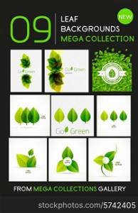 Mega collection of 9 vector green leaf compositions with copy space