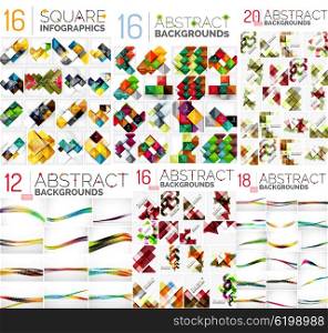 Mega collection of abstract backgrounds. Wave, square and triangle shapes. Vector illustration