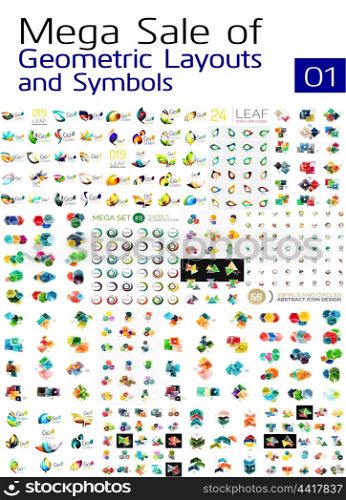 Mega collection of abstract symbols, company logos and infographics, universal templates vector set