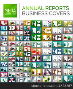 Mega collection of annual report covers - business brochure flyer templates, geometric abstract backgrounds