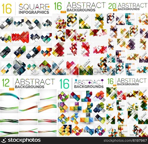 Mega collection of geometric abstract backgrounds, flyer, brochure design templates. Color compositions. Vector illustration