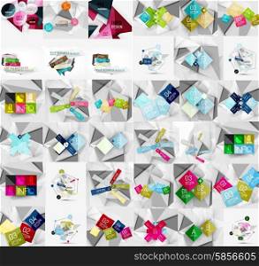 Mega collection of geometric paper style banners. Vector illustration. Mega collection of geometric paper style banners