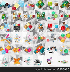 Mega collection of geometric paper style banners. Vector illustration. Mega collection of geometric paper style banners