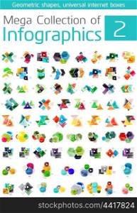 Mega collection of geometric shape infographics - vector set of business modern presentation templates, icon elements with data in origami style