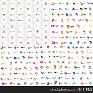 Mega collection of geometrical abstract logo templates, origami paper style business icons with sample text. Vector illustration