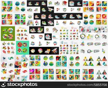Mega collection of infographic. Mega collection of infographic. Geometric paper style colorful layouts with options and slogans