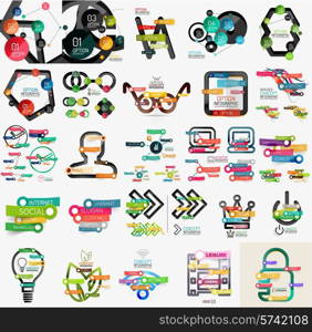 Mega collection of various web infographics, web icons and words on colorful stickers