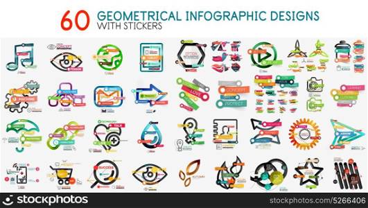 Mega collection of vector digital infographics diagram template with stickers. Mega collection of vector digital infographics diagram template with stickers. Option info banners for business presentation or web site design interface. Colorful geometric illustration