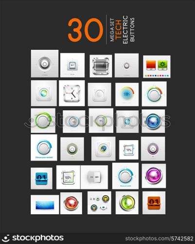 Mega collection of vector UI buttons set. 30 design elements - switch progress bars controllers counters volume knobs
