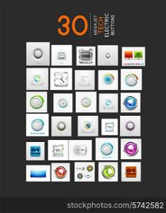 Mega collection of vector UI buttons set. 30 design elements - switch progress bars controllers counters volume knobs