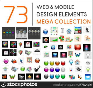 Mega collection of web mobile design elements - icons, buttons, illustrations