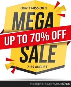 Mega Sale Banner. Mega sale banner, don&rsquo;t miss out, 70 percents discount, modern sale banner, vector eps10 illustration