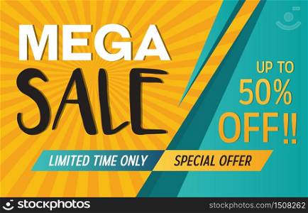 Mega Sale Discount Offer Promotion Web App Banner Vector Illustration