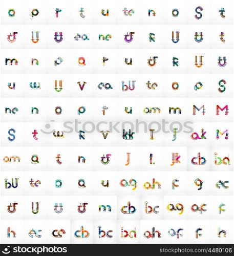 Mega set of 100 vector letter logos, linear design