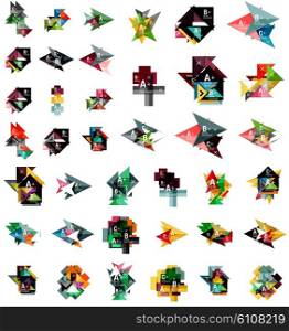 Mega set of abstract geometric web option box banners. Triangles, squares, rectangles and other shapes - buttons with text. Vector illustration