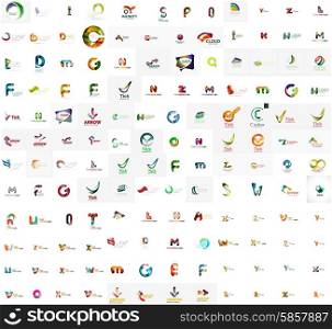 Mega set of geomeric letter company logos. Corporate business branding design elements