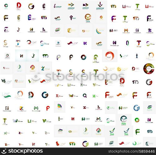Mega set of geomeric letter company logos. Corporate business branding design elements