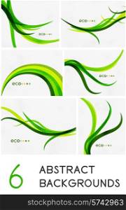 Mega set of green swirl spring abstract backgrounds - 6 design templates. For nature background | numbered banners | business lines | graphic website