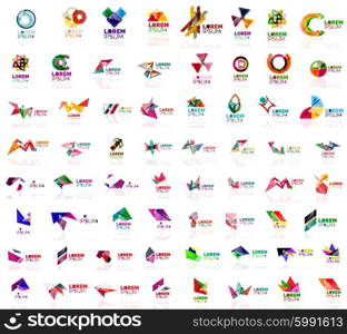 Mega set of paper logo abstract geometrical shapes. Company universal concept branding identity emblems, design elements, symbols templates