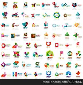 Mega set of paper logo abstract geometrical shapes. Company universal concept branding identity emblems, design elements, symbols templates