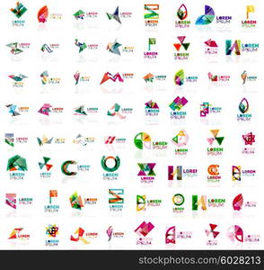 Mega set of paper logo abstract geometrical shapes. Company universal concept branding identity emblems, design elements, symbols templates