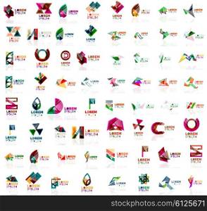 Mega set of paper logo abstract geometrical shapes. Company universal concept branding identity emblems, design elements, symbols templates