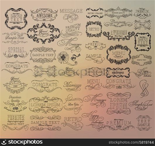 Mega set of thin Line frames and scroll elements. Set of calligraphic and floral design elements. Set of hand-drawing calligraphic floral design elements.