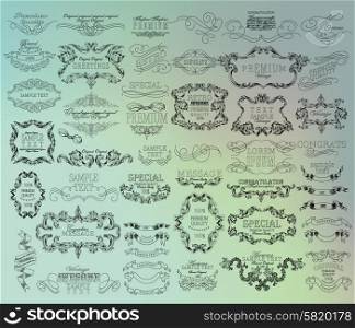 Mega set of thin Line frames and scroll elements. Set of calligraphic and floral design elements. Set of hand-drawing calligraphic floral design elements.
