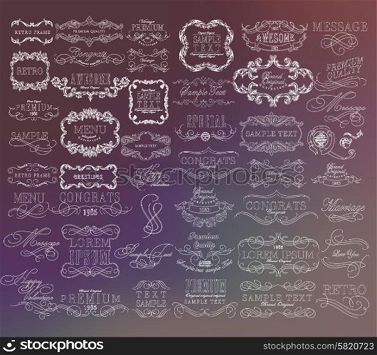 Mega set of thin Line frames and scroll elements. Set of calligraphic and floral design elements