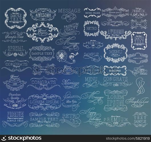 Mega set of thin Line frames and scroll elements. Set of calligraphic and floral design elements