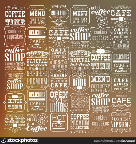 Mega set of thin line Vintage Retro Coffee Labels and typography. Coffee decoration collection. Set Of Vintage Retro Coffee