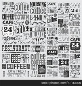 Mega set of Vintage Retro Coffee Labels and typography. Coffee decoration collection. Set Of Vintage Retro Coffee
