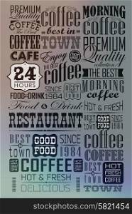 Mega set of Vintage Retro Coffee Labels and typography. Coffee decoration collection. Set Of Vintage Retro Coffee