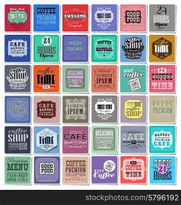 Mega set of Vintage Retro Coffee Labels and typography. Pattern in retro style. Coffee labels and elements