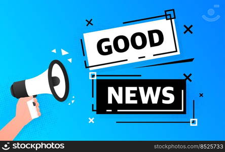 Megaphone blue banner with good news sign. Vector illustration. Megaphone blue banner with good news sign. Vector illustration.