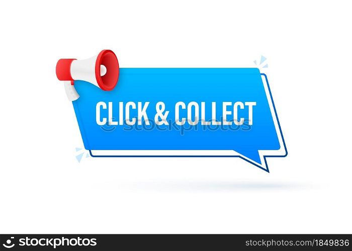 Megaphone click and collect banner. Flat style. Website vector icon. Vector stock illustration. Megaphone click and collect banner. Flat style. Website vector icon. Vector stock illustration.
